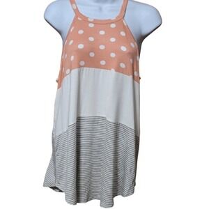 7th Ray Colorblock Halter Tank Top Peach White Stripe Polka Dot NWOT
